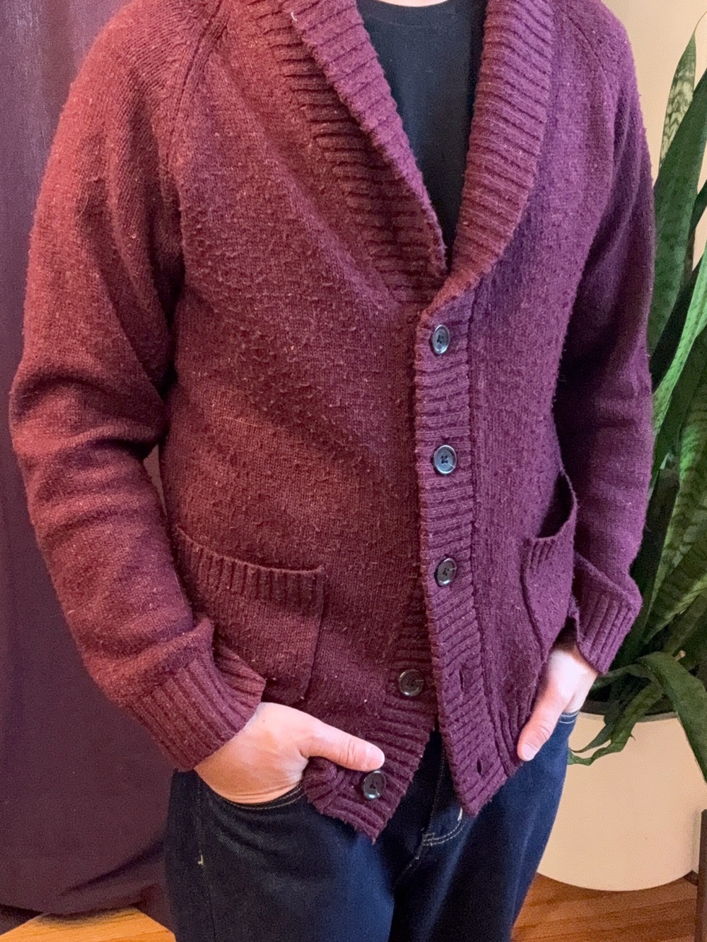 Uniqlo Men's Shawl Collar Cardigan - Burgundy
